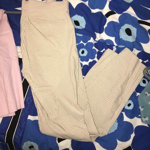 Beige/white pinstripe work pants, size S